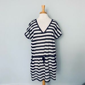 Calvin Klein White Black Striped Swim Beach Pool Cover Up Size L XL